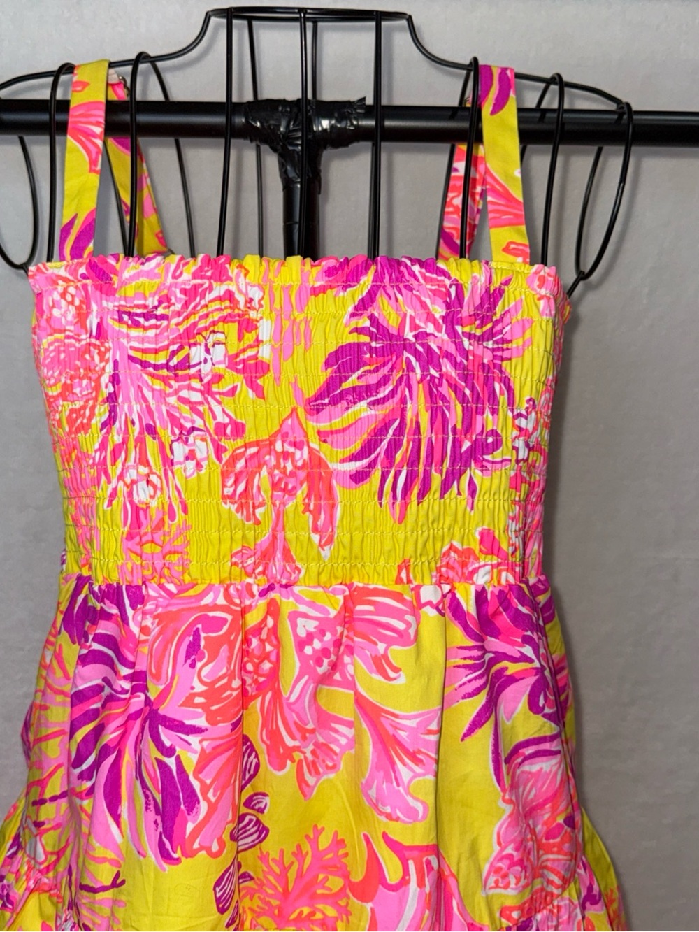 Lilly Pulitzer Calla Yellow & Violet Pink Smocked Sundress Girls XL 14/16